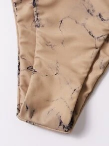 SHEIN Swim Summer Beach Marble Print Bikini Set Underwire Buckle Back Bra & High Cut Bottom & Beach Skirt 3 Piece Bathing Suit - Brown - View 3