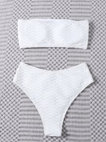 Bandeau High Waisted Bikini Set Summer Beach - White - View 2