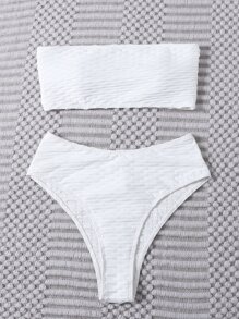 Bandeau High Waisted Bikini Set Summer Beach - White - View 4