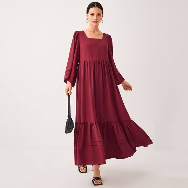 

Square Neck Flounce Sleeve Dress, Burgundy