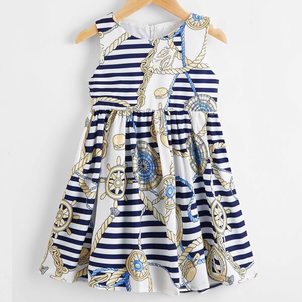 

Toddler Girls Chain And Striped Smock Dress, Multicolor