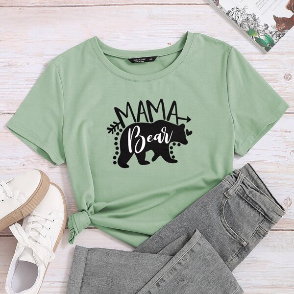 

Plus Slogan & Cartoon Graphic Tee, Mint green