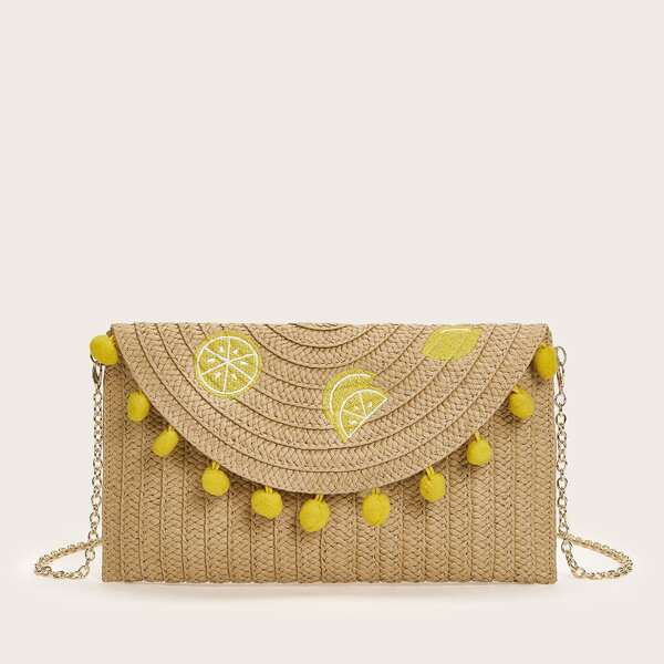 

Flap Square Straw Bag, Beige