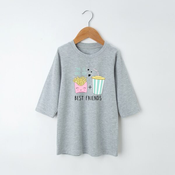 

Toddler Girls Cartoon & Slogan Graphic Tee Dress, Grey