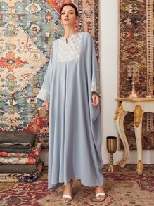 SHEIN Notch Neck Embroidery Detail Kaftan - Baby Blue - View 1