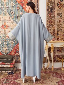 SHEIN Notch Neck Embroidery Detail Kaftan - Baby Blue - View 2