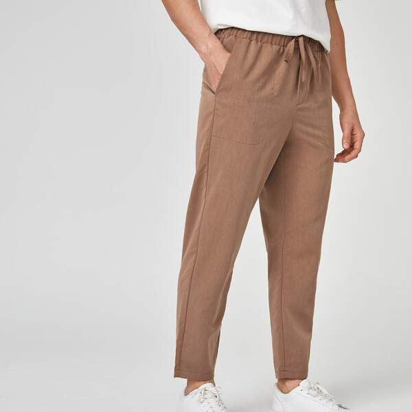 

Men Tie Waist Carrot Cropped Pants, Camel