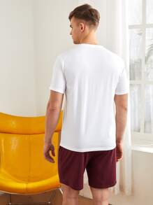 SHEIN Men Slogan Graphic Tee & Shorts PJ Set - Multicolor - View 2
