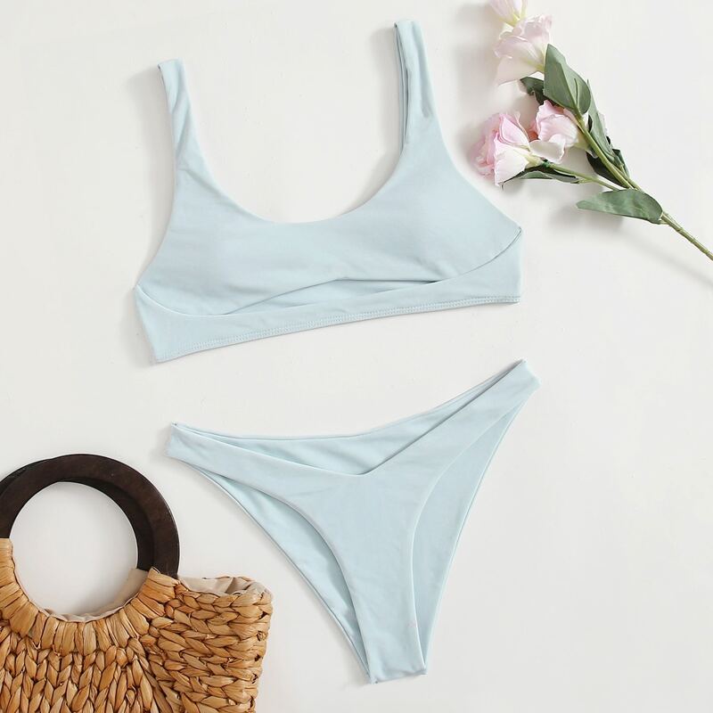 

Solid Cut Out Bikini Swimsuit, Baby blue