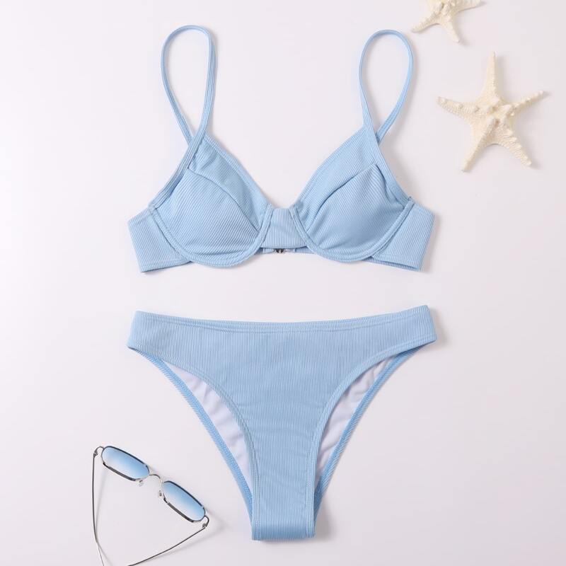 

Solid Push Up Bikini Swimsuit, Baby blue