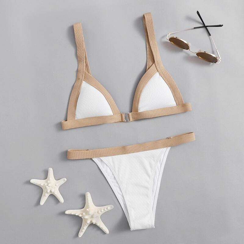 

Contrast Binding Triangle Bikini Swimsuit, Multicolor