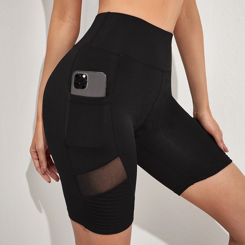 

Contrast Mesh Sports Shorts With Phone Pocket, Black