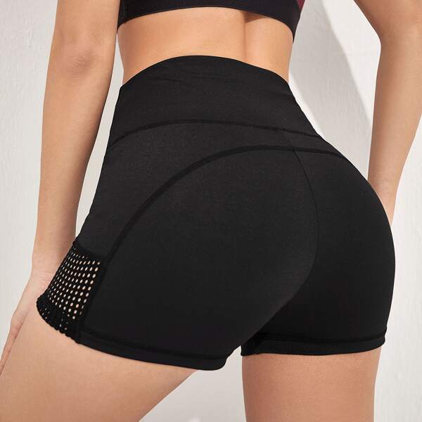 

Solid Laser Cut Sports Shorts, Black