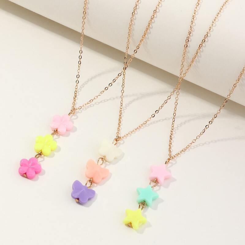 

3pcs Random Butterfly & Star Charm Necklace, Multicolor