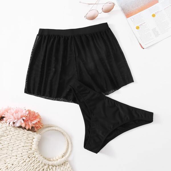 

2pack Plus Plain Bikini Panty With Shorts, Black