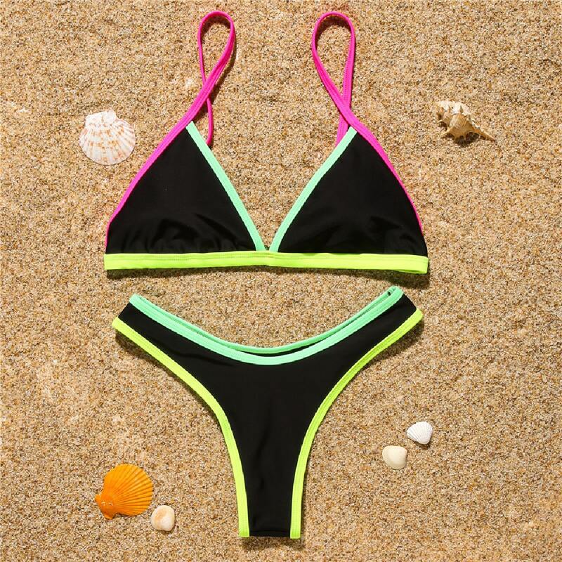 

Contrast Binding Bikini Swimsuit, Multicolor