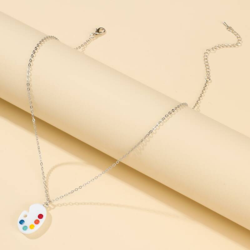 

Oil Painting Plate Charm Necklace, Silver