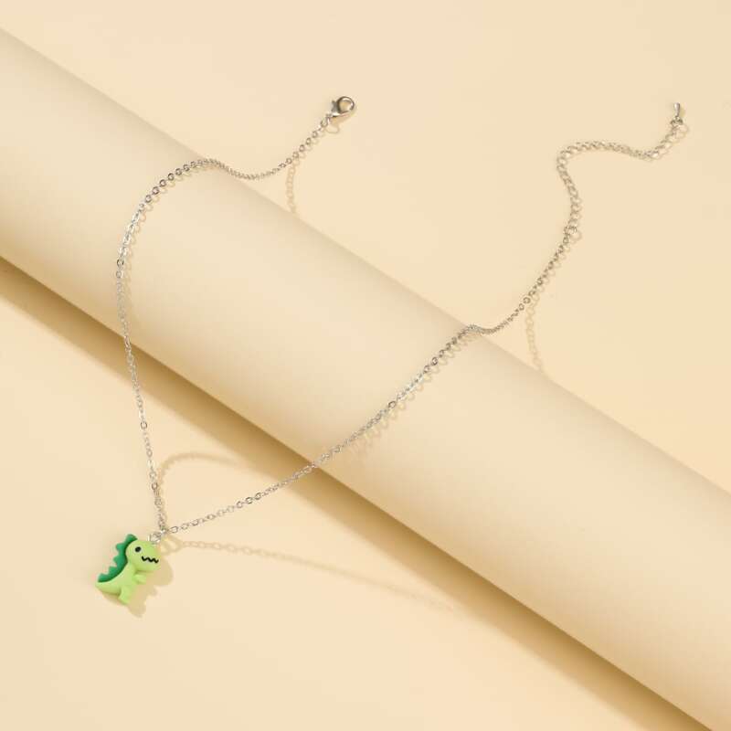 

Cartoon Dinosaur Pendant Necklace, Silver