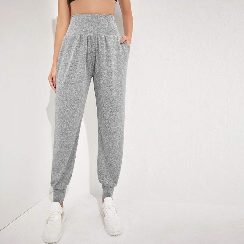 

Slant Pocket Wideband Waist Sports Pants, Light grey