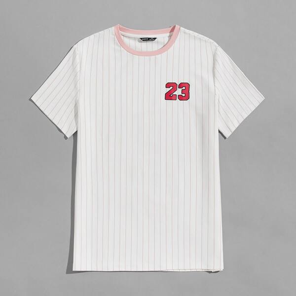 

Men Contrast Neck Letter Graphic Striped Top, White