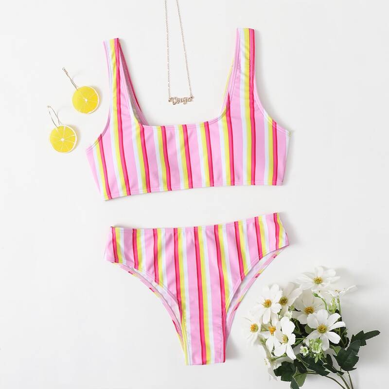 

Striped Bikini Swimsuit, Multicolor