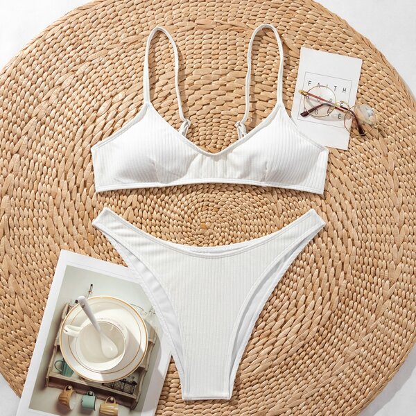 

Rib High Cut Bikini Swimsuit, White