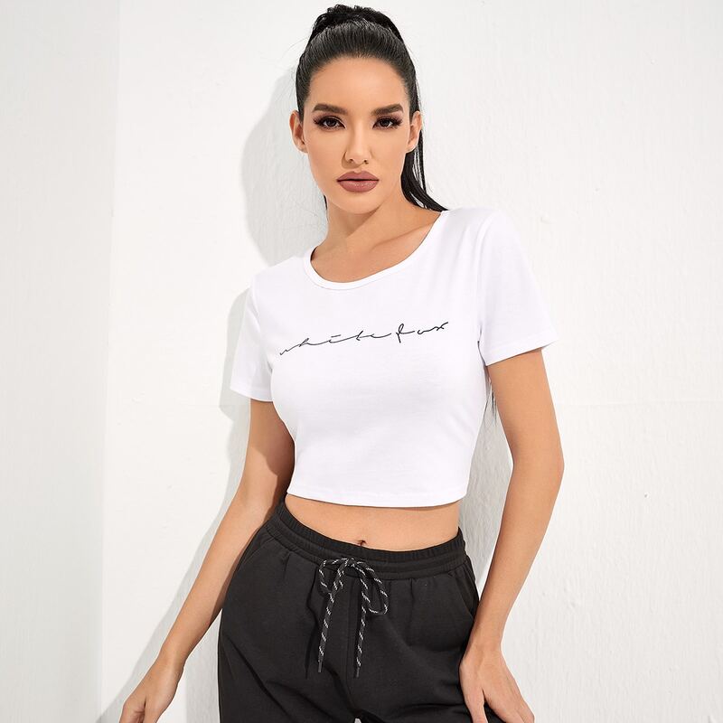

Letter Graphic Crop Sports Tee, White
