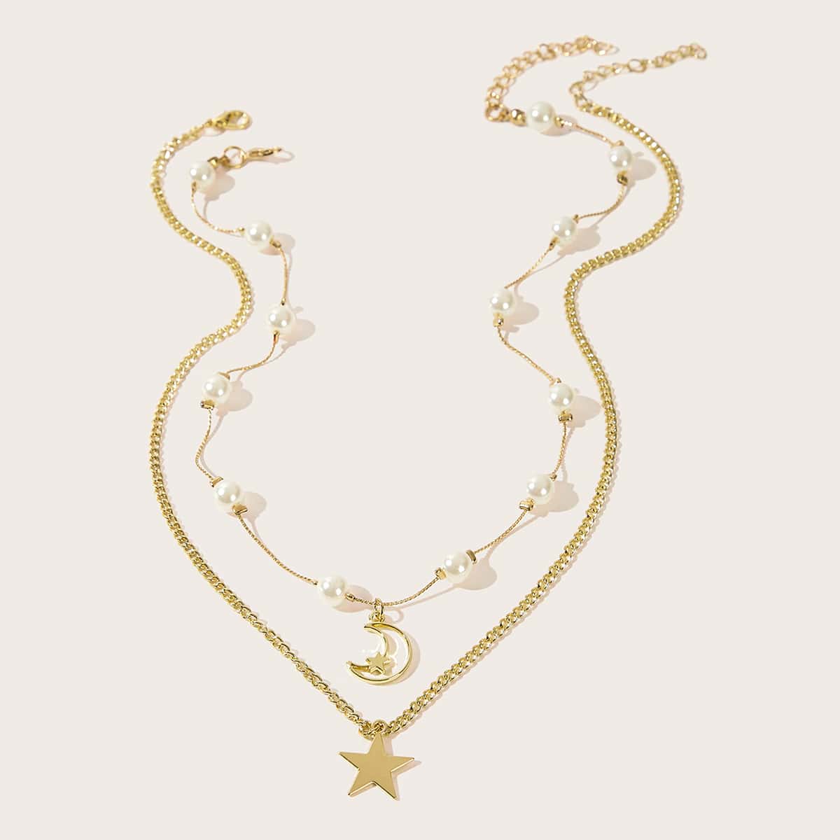 

2pcs Moon & Star Charm Necklace, Gold