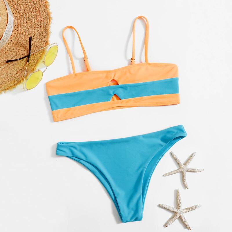 

Colorblock Cut Out Bikini Swimsuit, Multicolor