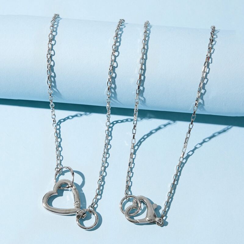 

2pcs Heart Linked Necklace, Silver