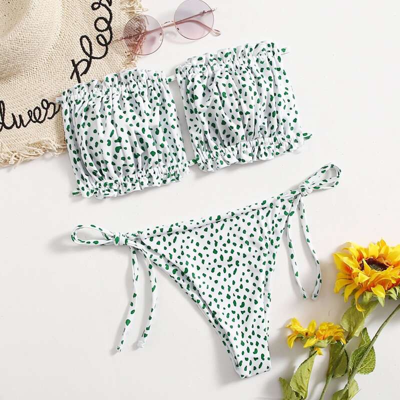 

Dalmatian Ruched Bust Tie Side Bikini Swimsuit, Multicolor