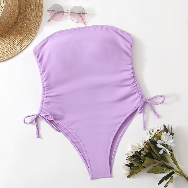 

Drawstring Side One Piece Swimsuit, Purple