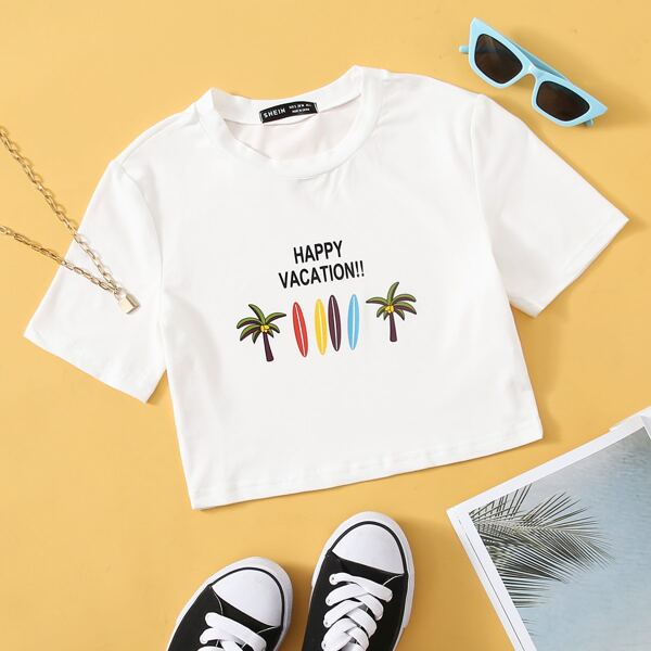 

Letter & Plants Graphic Crop Tee, White