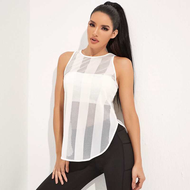 

Mesh Insert Sports Tank Top, White
