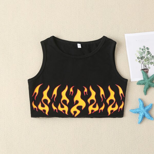 

Toddler Girls Fire Print Tank Top, Black