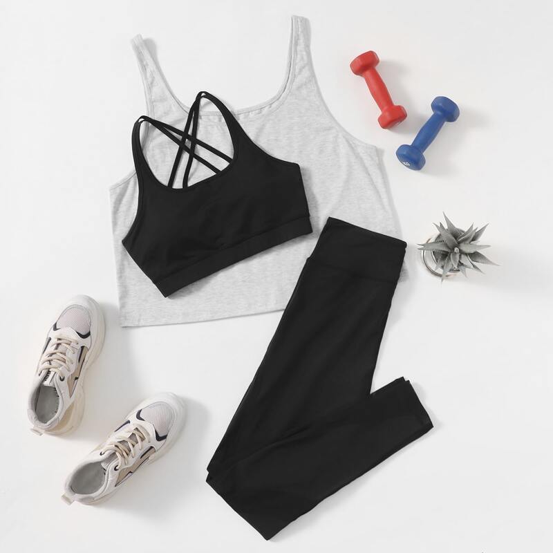 

3 Pack Sports Bra & Tank Top & Leggings, Multicolor