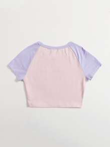 Muchica Raglan Sleeve Two Tone Crop Top - Multicolor - View 2