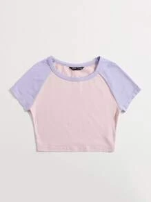 Muchica Raglan Sleeve Two Tone Crop Top - Multicolor - View 4
