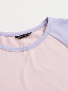 Muchica Raglan Sleeve Two Tone Crop Top - Multicolor - View 5