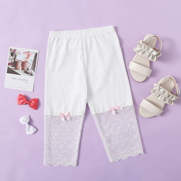 

Toddler Girls Contrast Lace Bow Detail Leggings, White