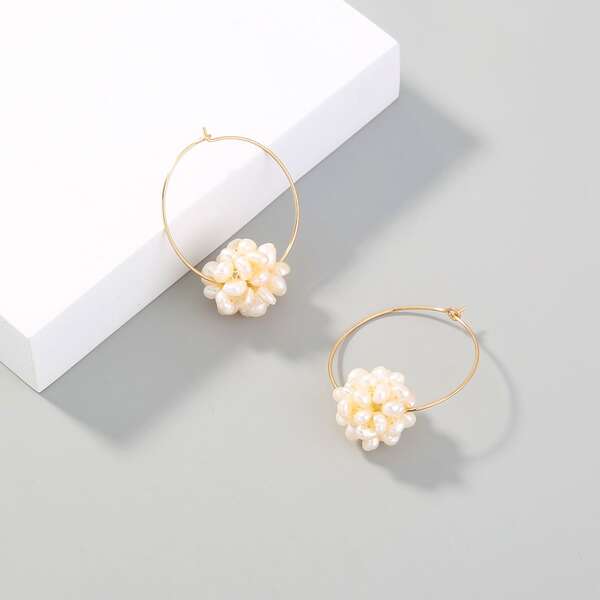 

Faux Pearl Decor Earrings, Gold