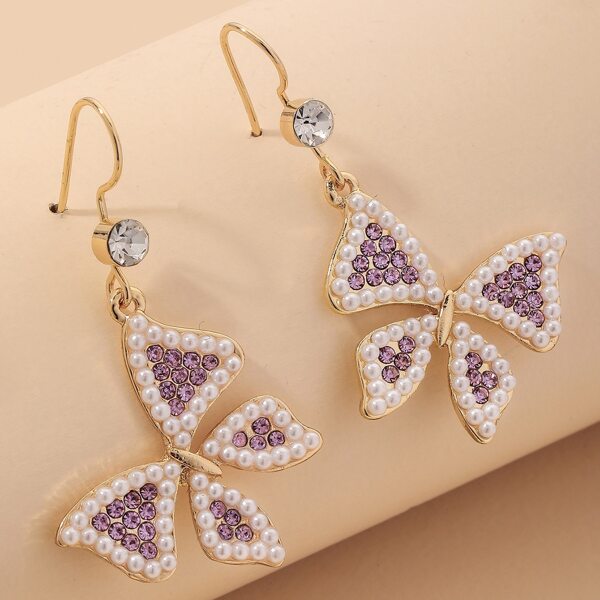 

Faux Pearl Bow Drop Earrings, Purple