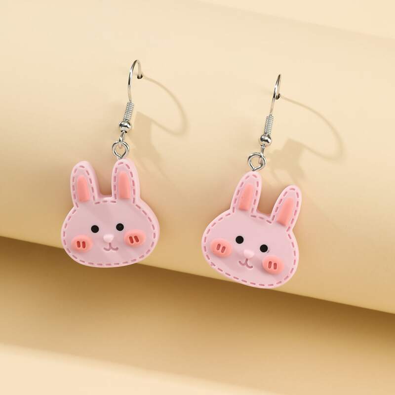 

Cartoon Rabbit Drop Earrings, Baby pink
