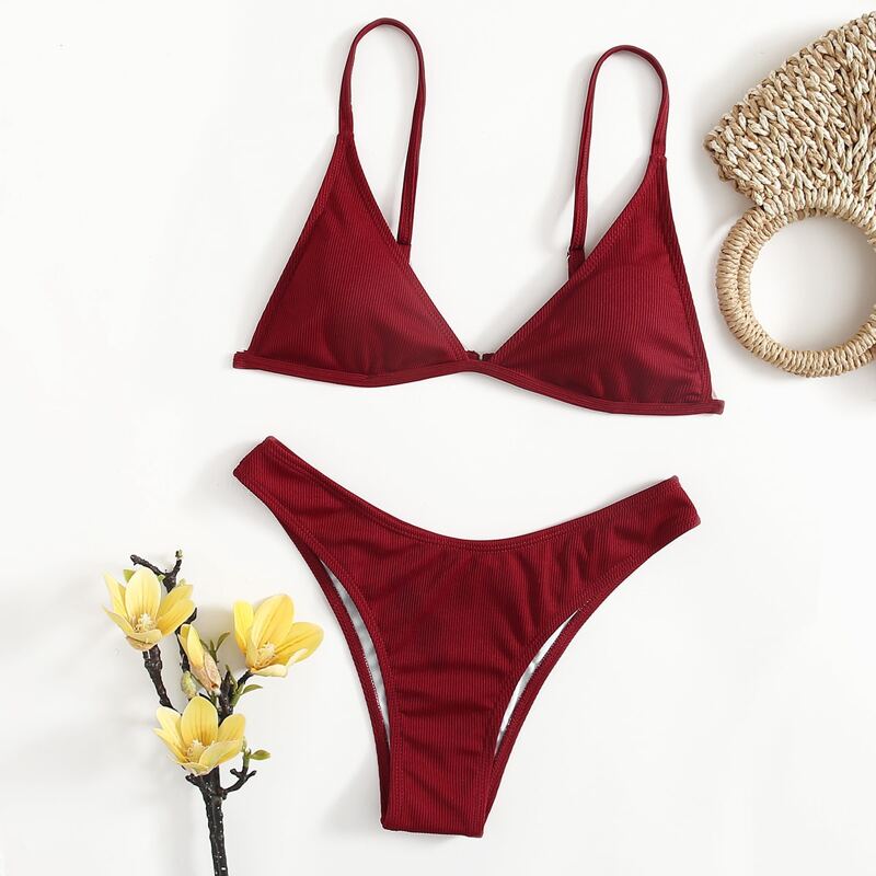 

Triangle High Leg Bikini Swimsuit, Burgundy