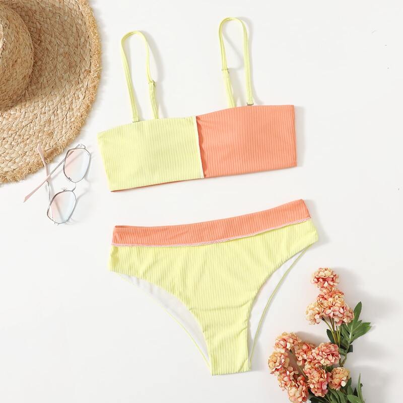 

Colorblock Cami Bikini Swimsuit, Multicolor
