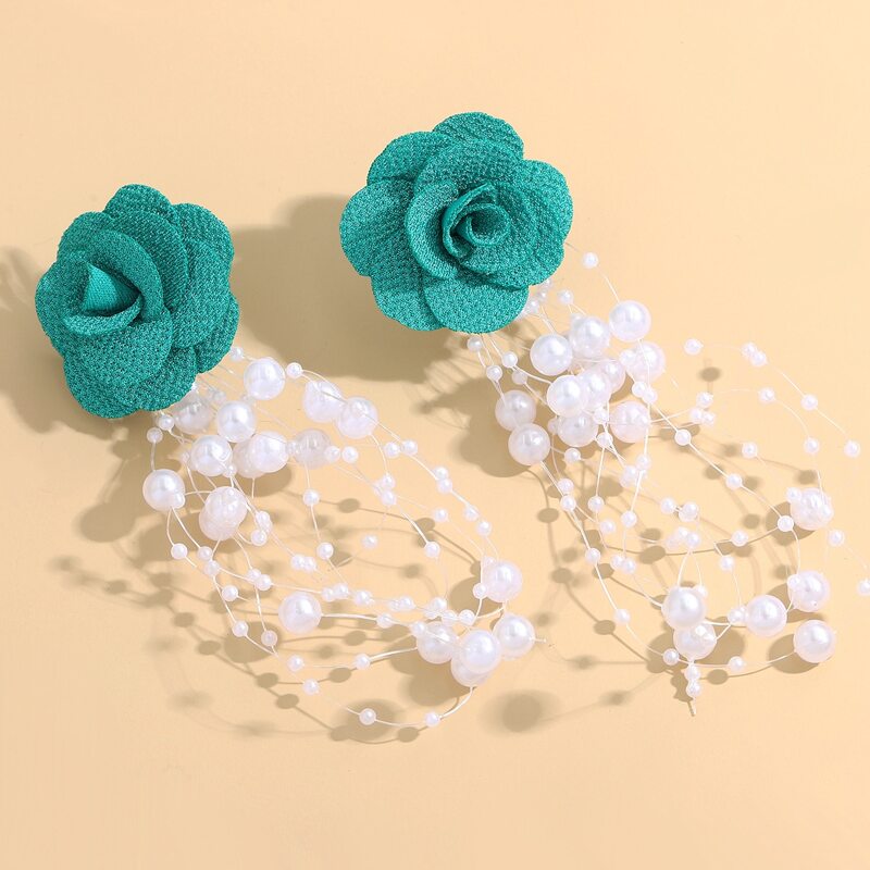 

Flower & Faux Pearl Decor Drop Earrings, Green