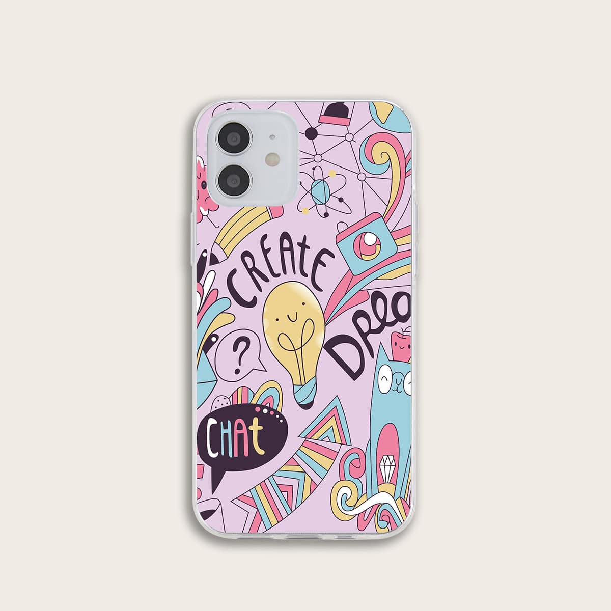 

Cartoon Graphic Clear iPhone Case, Pink