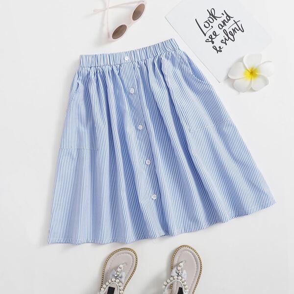 

Girls Striped Slant Pocket Skirt, Baby blue