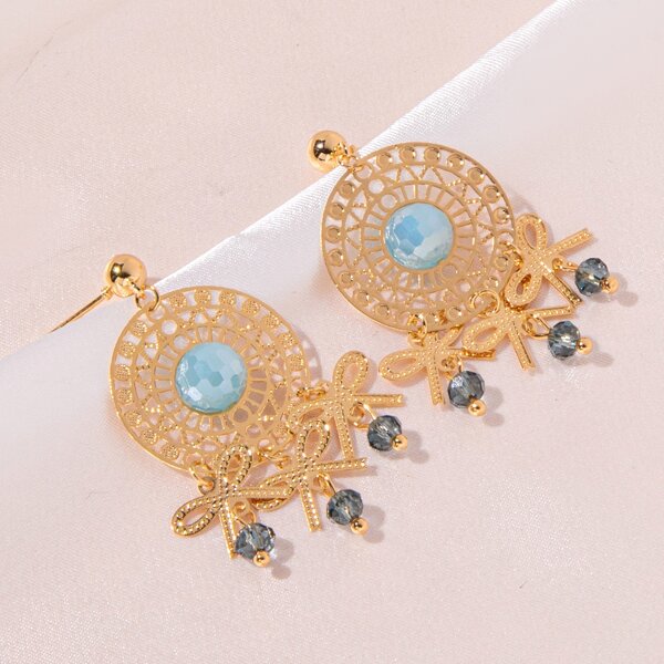 

Bow Drop Hollow Round Earrings, Multicolor