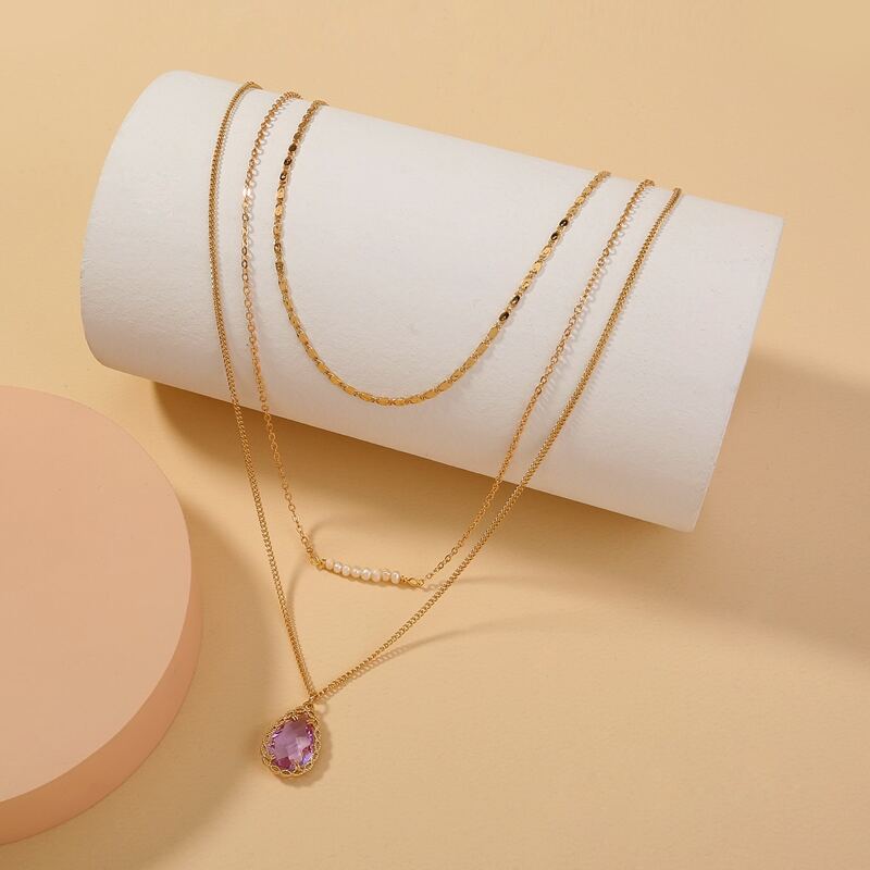 

Faux Pearl Detail Layered Necklace, Gold